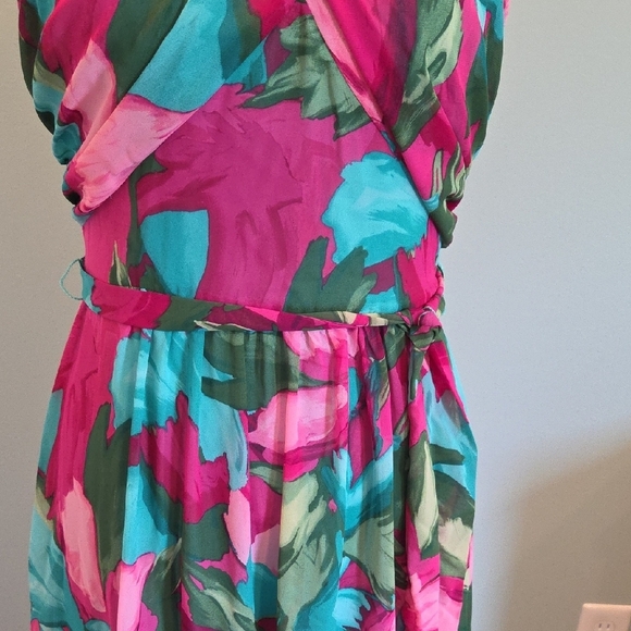 NWT London Times Floral Halter Maxi Dress Size 10 Tropical Print Pink Turquoise - Picture 5 of 16